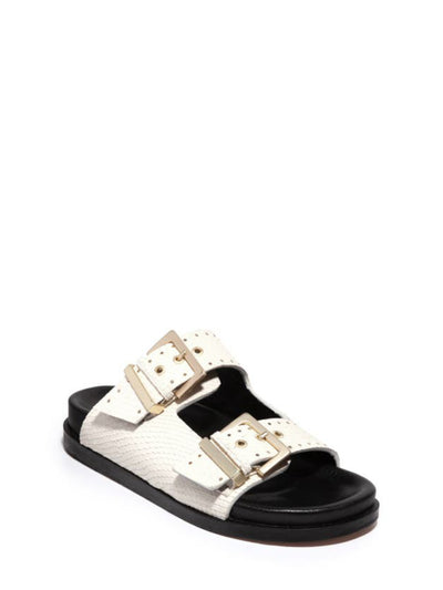 ALLSAINTS Womens White Scale Buckle Accent Comfort Mae Round Toe Wedge Slip On Slide Sandals Shoes 5