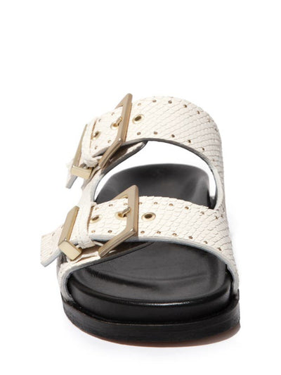 ALLSAINTS Womens White Scale Buckle Accent Comfort Mae Round Toe Wedge Slip On Slide Sandals Shoes 5