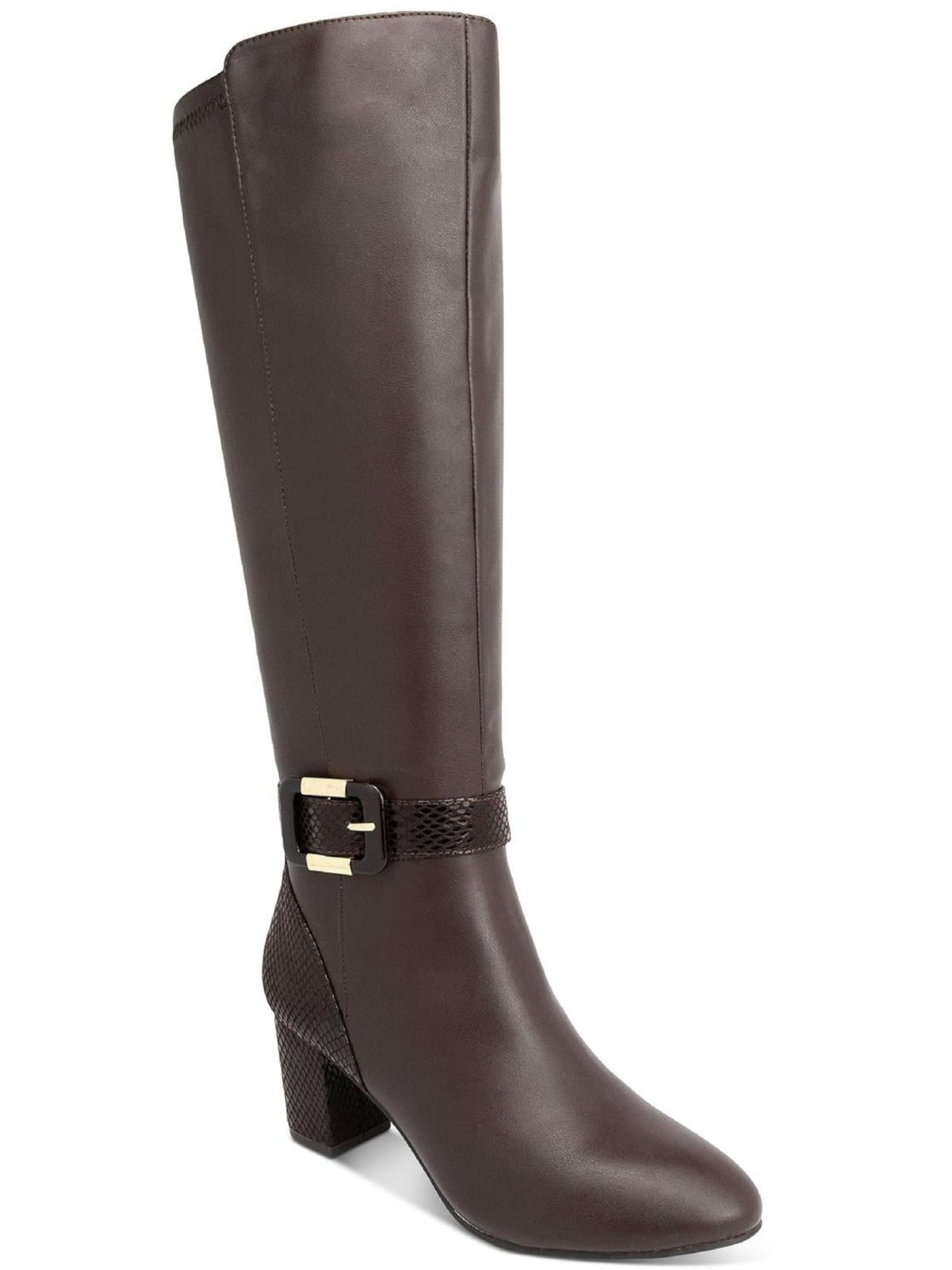 KAREN SCOTT Womens Brown Cushioned Isabell Almond Toe Block Heel Zip-Up Heeled Boots 9 M
