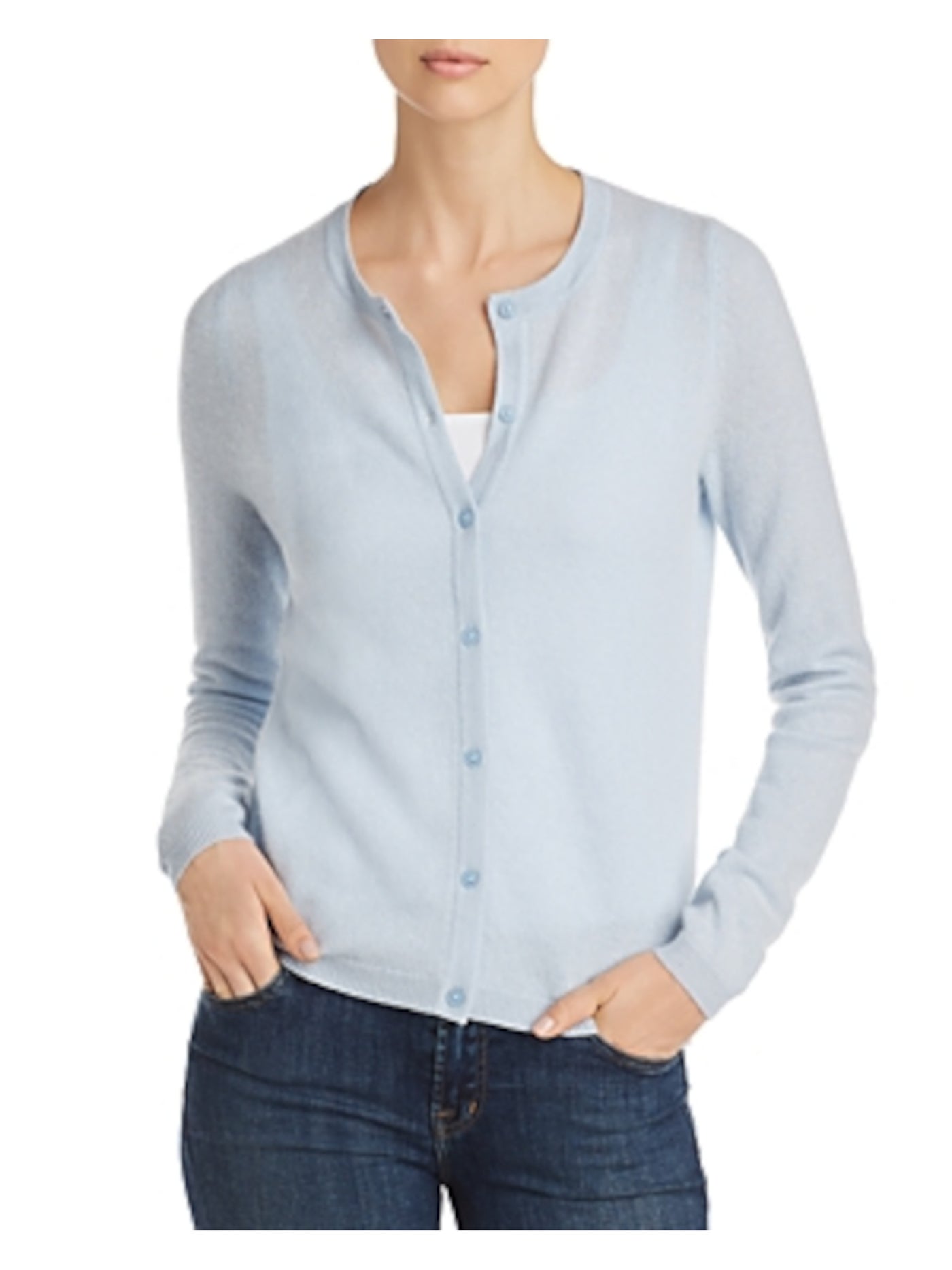 C Womens Light Blue Cashmere Long Sleeve Crew Neck Button Up Sweater M