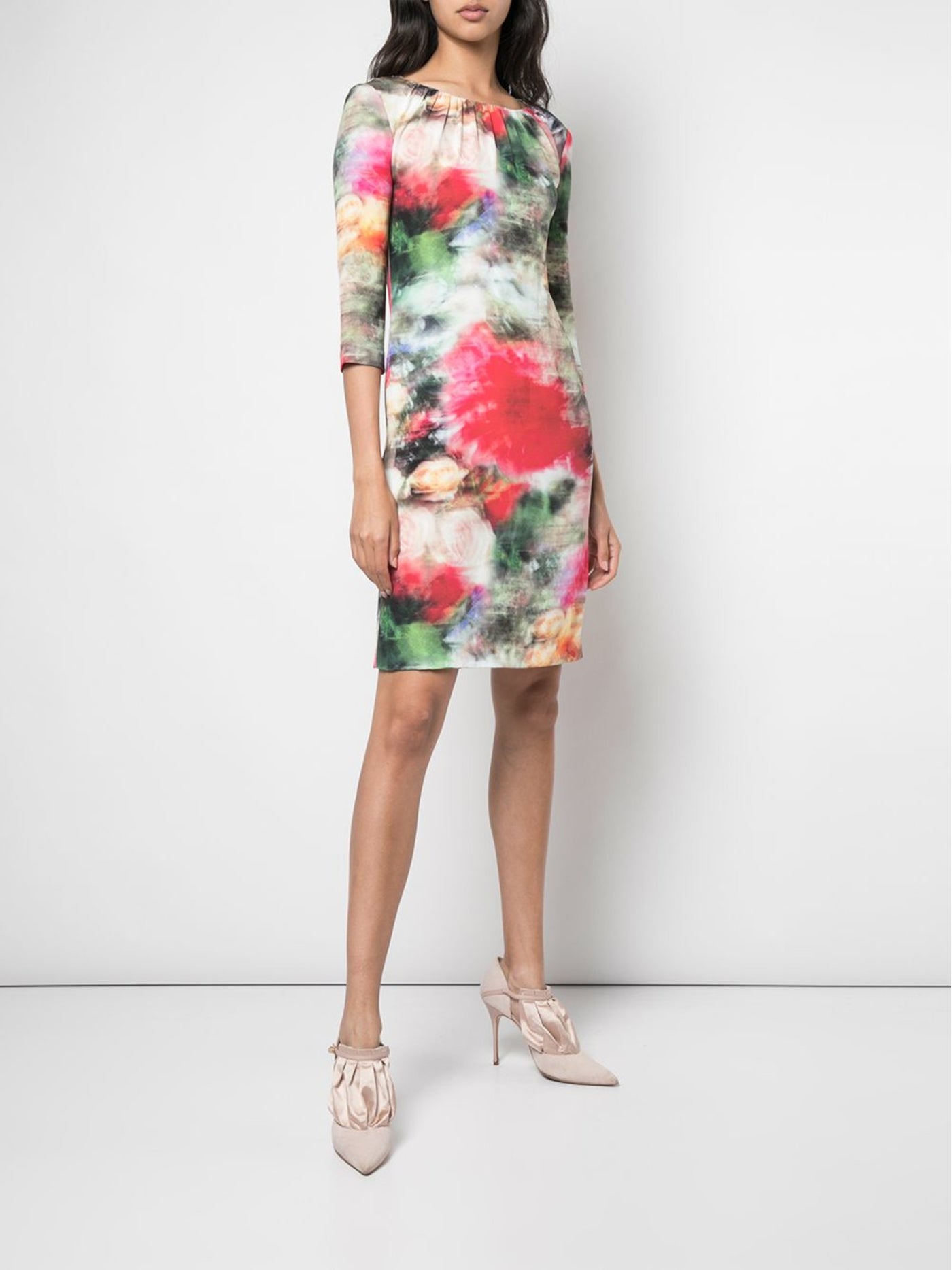 Adam Lippes Womens Green Printed Long Sleeve Jewel Neck Above The Knee Cocktail Sheath Dress 8