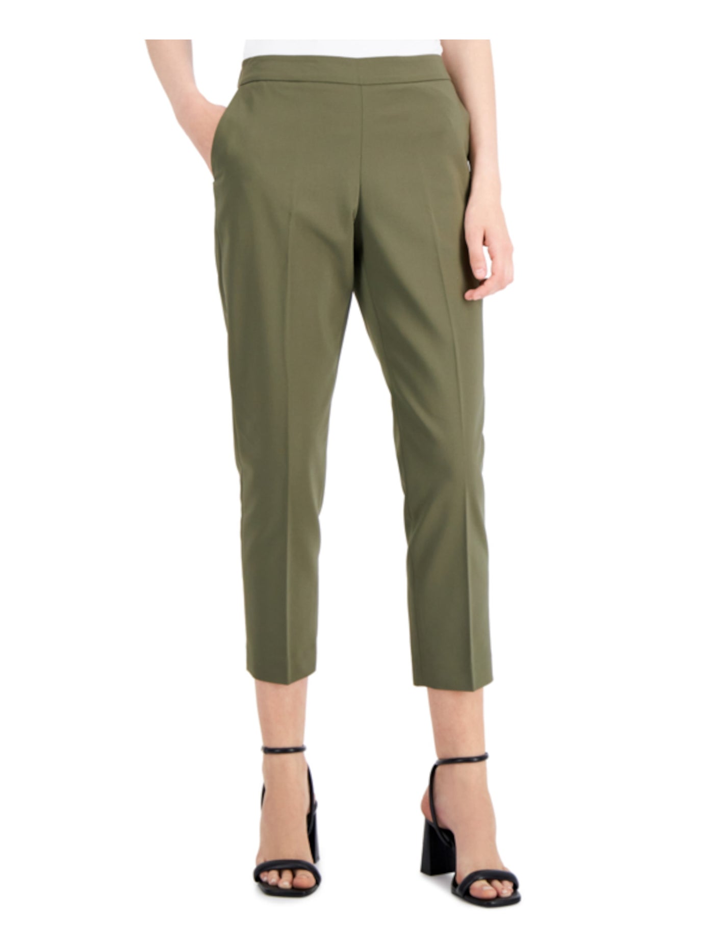 CALVIN KLEIN Womens Green Pocketed Elastic Back Slim Fit Cropped Wear To Work Straight leg Pants 6