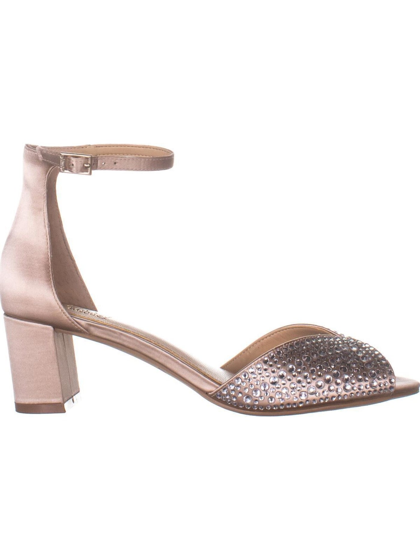 JEWEL BADGLEY MISCHKA Womens Pink Rhinestone Ankle Strap Sycamore Round Toe Block Heel Buckle Dress Sandals Shoes 9 M