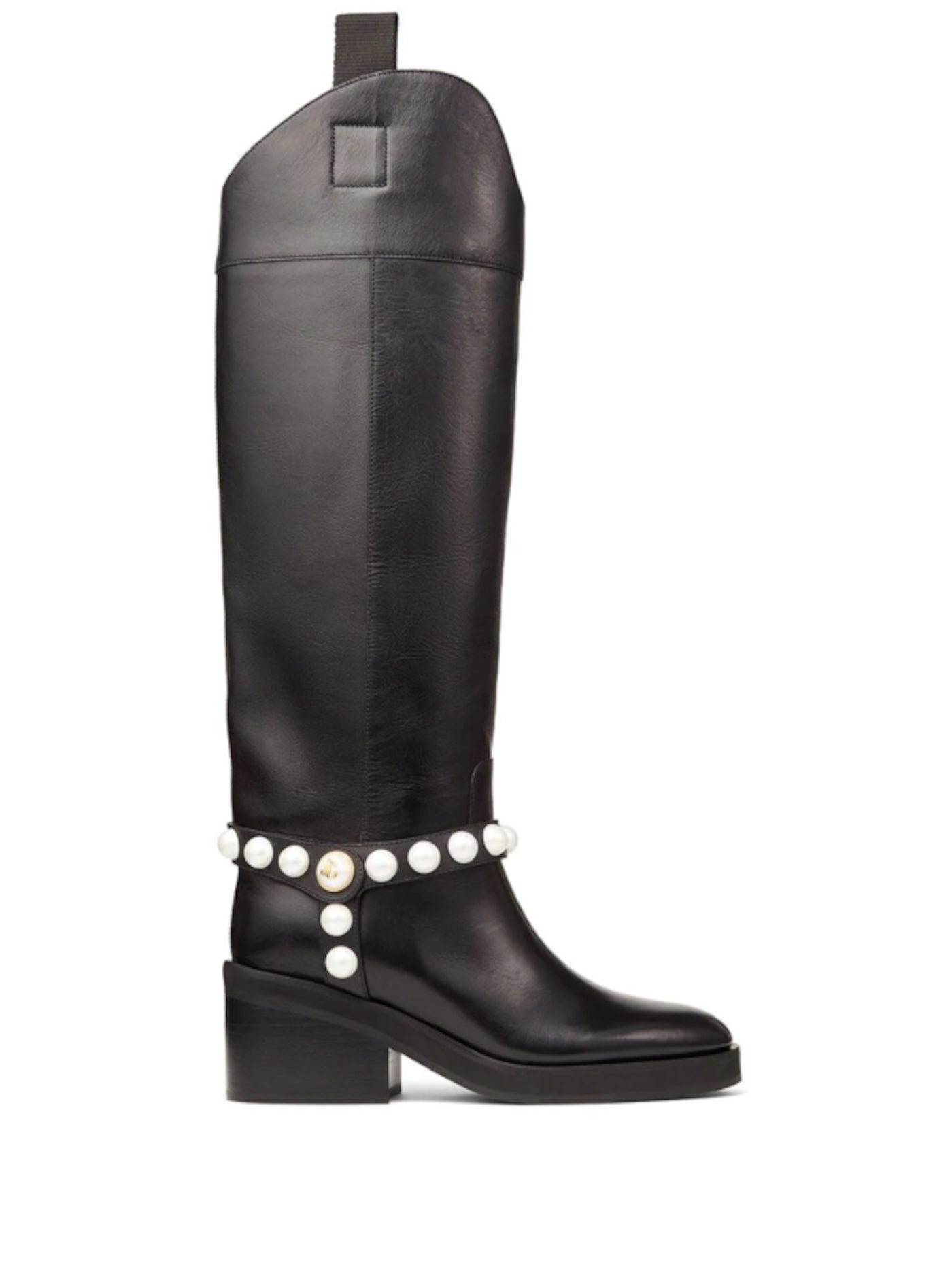 JIMMY CHOO Womens Black Pull Tabs Beaded Padded Tonya/a 70 Wvu Round Toe Block Heel Leather Dress Boots Shoes 37.5