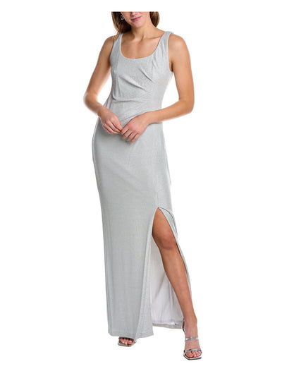 ADRIANNA PAPELL Womens Silver Glitter Sleeveless Scoop Neck Full-Length Evening Gown Dress 10