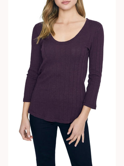SANCTUARY Womens Purple Textured 3/4 Sleeve Scoop Neck T-Shirt S