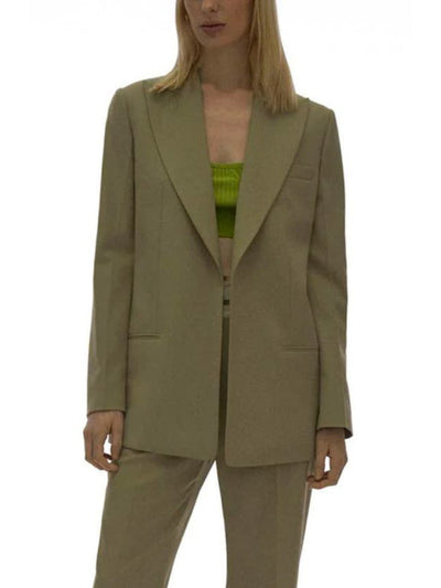 HELMUT LANG Womens Green Pocketed Open Front Notched Lapel Lined Vented Cuffs Wear To Work Blazer Jacket 6