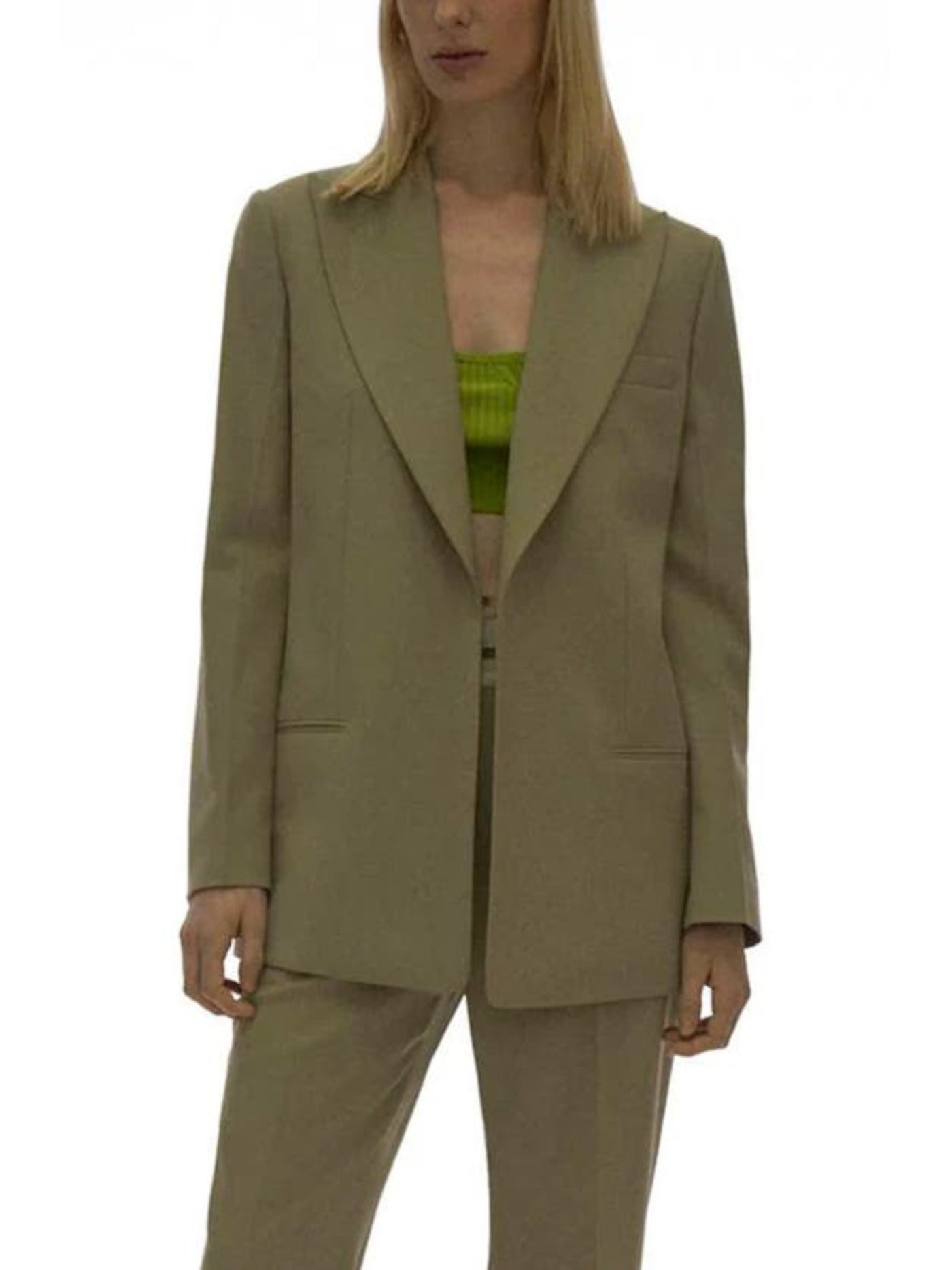 HELMUT LANG Womens Green Pocketed Open Front Notched Lapel Lined Vented Cuffs Wear To Work Blazer Jacket 0