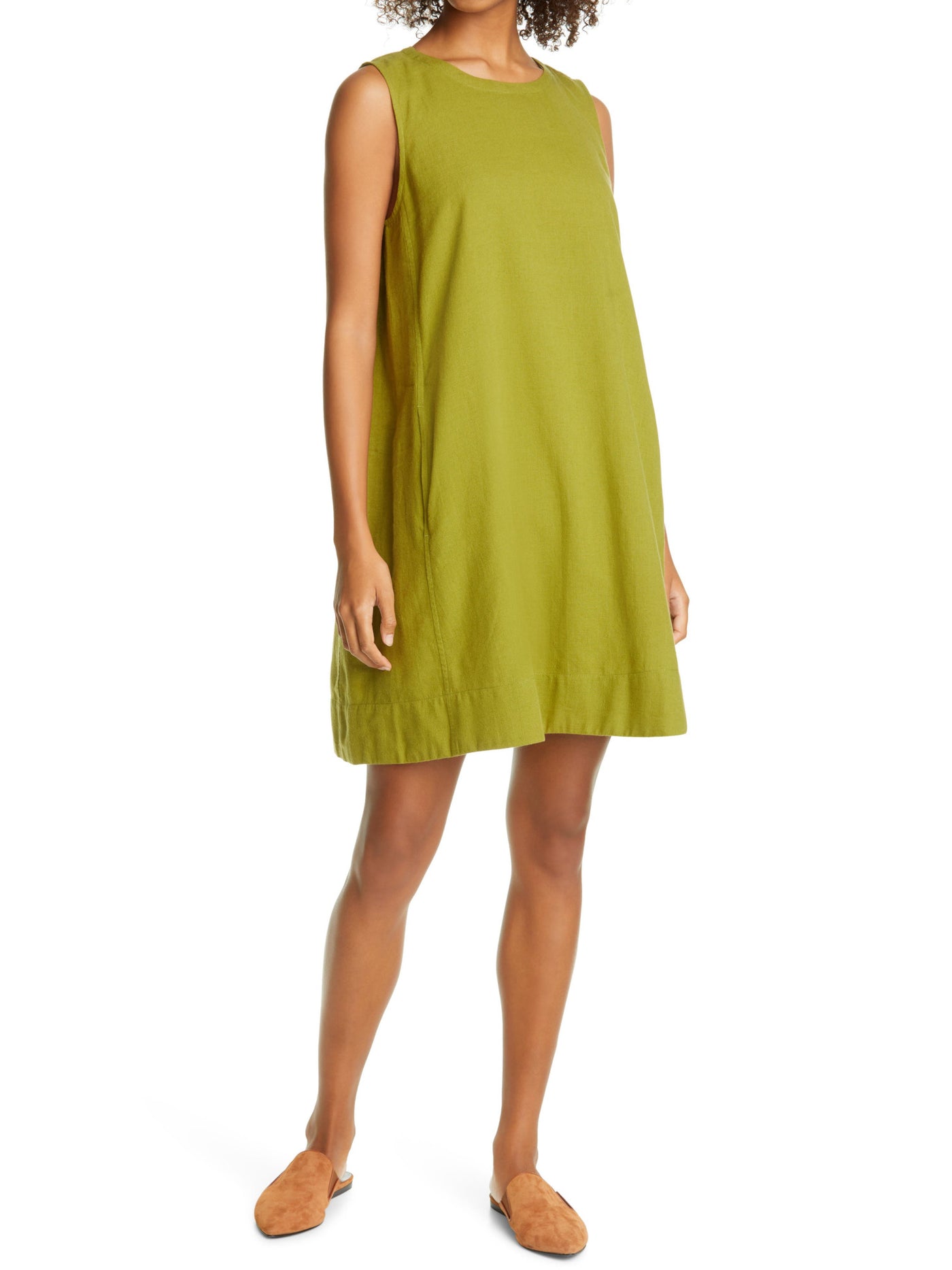 EILEEN FISHER Womens Green Unlined Pullover Keyhole Back Sleeveless Round Neck Above The Knee Shift Dress SP