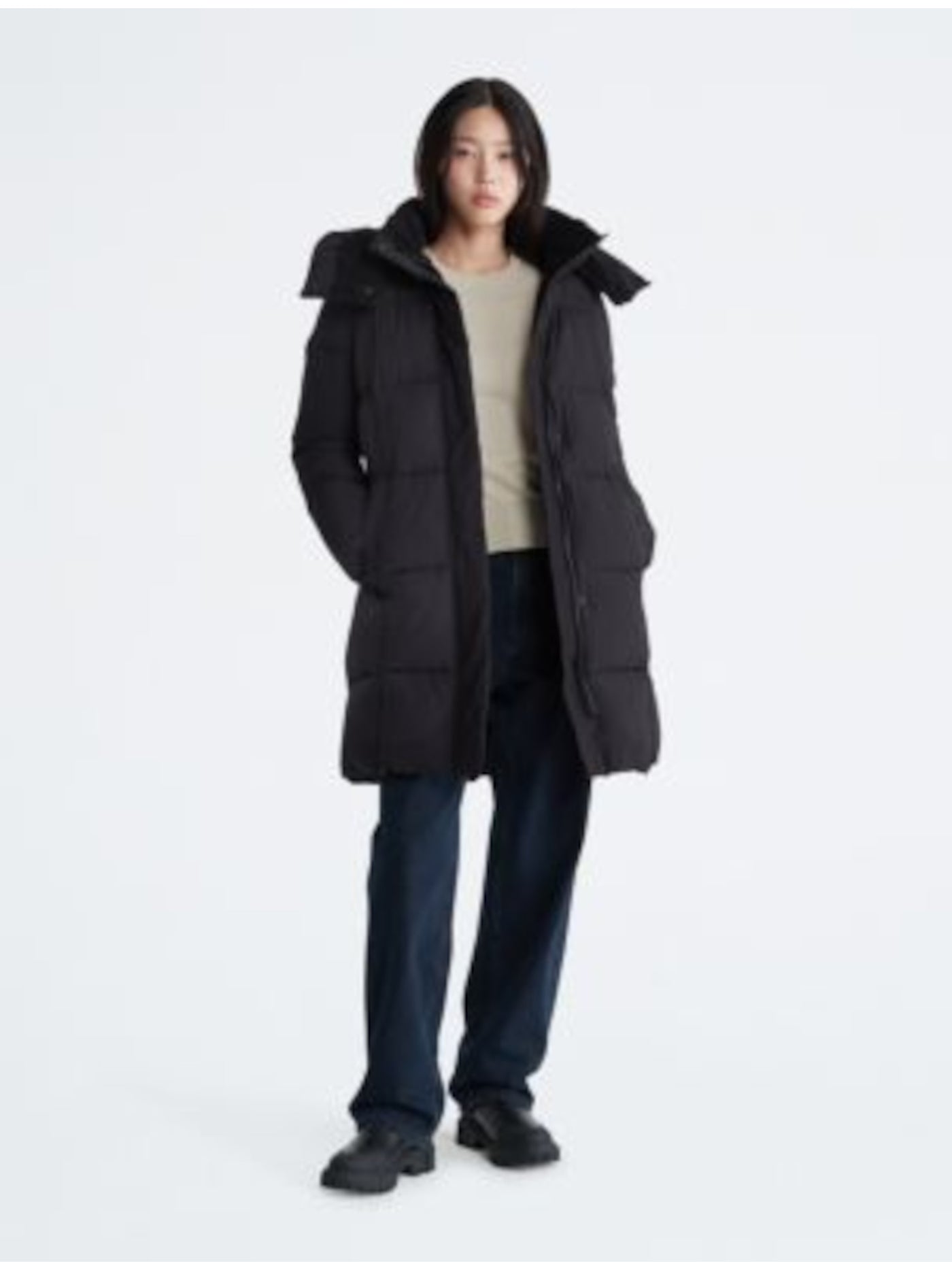 CALVIN KLEIN JEANS Womens Navy Lined Zippered Pocketed Hood Fabric Sleeve Cuff Puffer Winter Jacket Coat XL