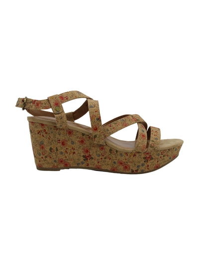 STYLE & COMPANY Womens Beige Floral Adjustable Ionna Open Toe Wedge Buckle Sandals Shoes 9.5 M