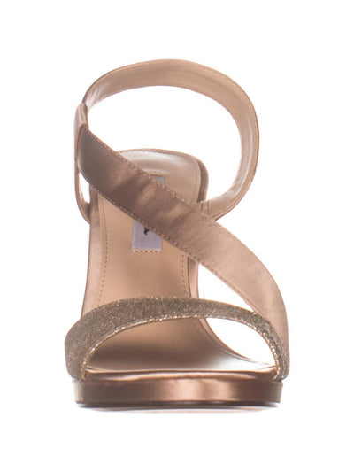 NEW YORK Womens Beige 0.5" Platform Cushioned Glitter Robina Round Toe Stiletto Slip On Dress Sandals Shoes 8