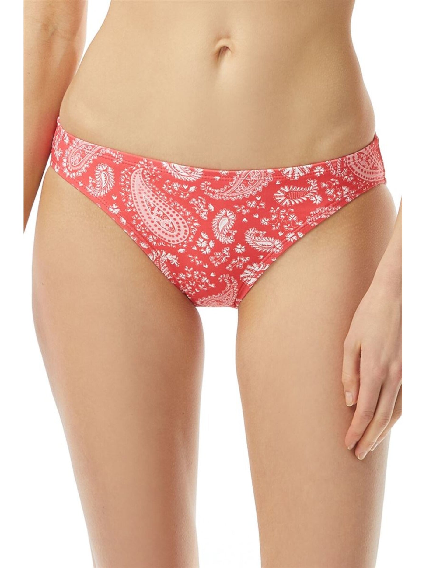 MICHAEL MICHAEL KORS Women's Coral Paisley Stretch Lined Moderate Coverage Bikini Swimsuit Bottom L