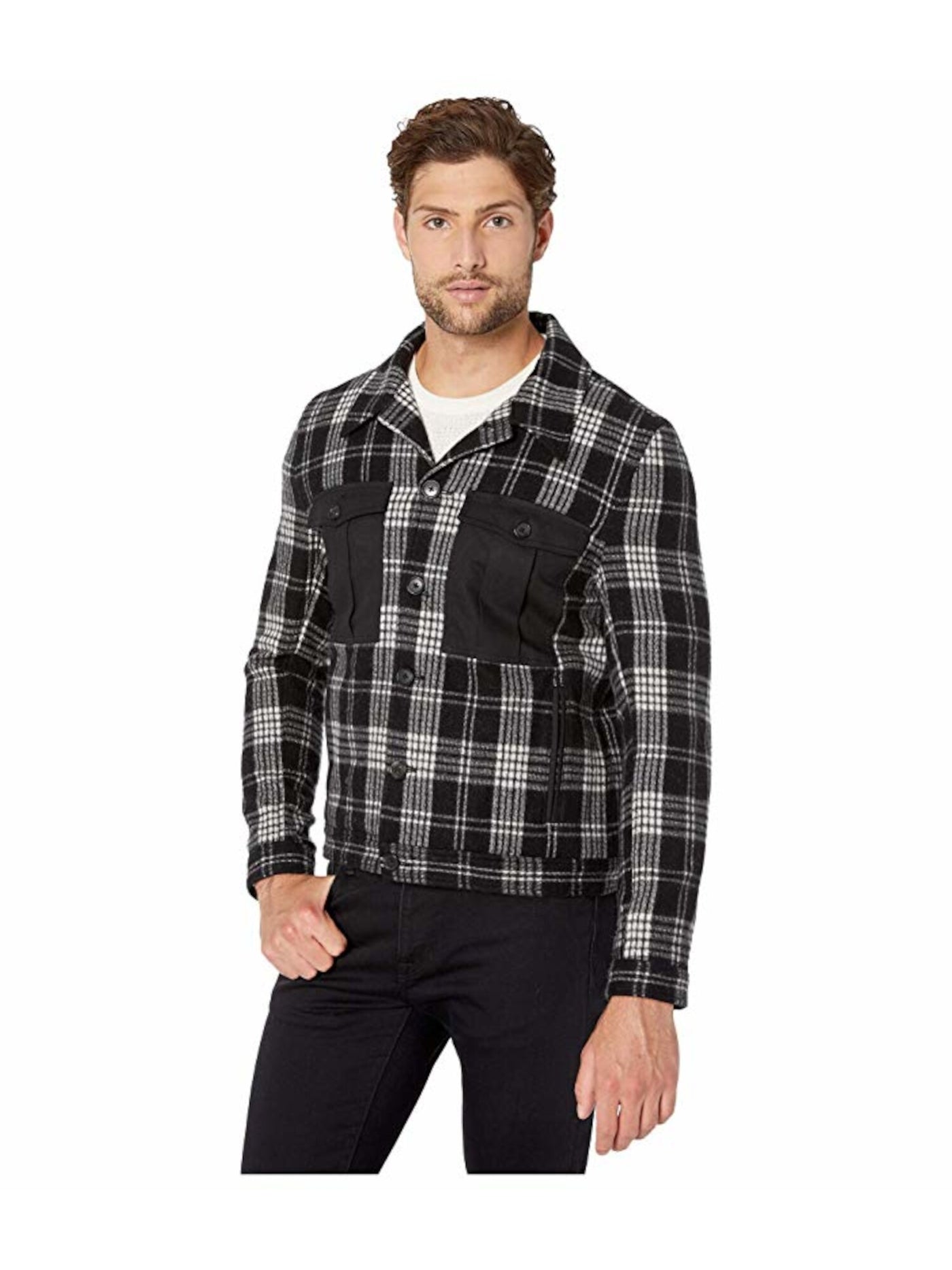 BILLY REID Mens Black Plaid Flannel Button Down Jacket S