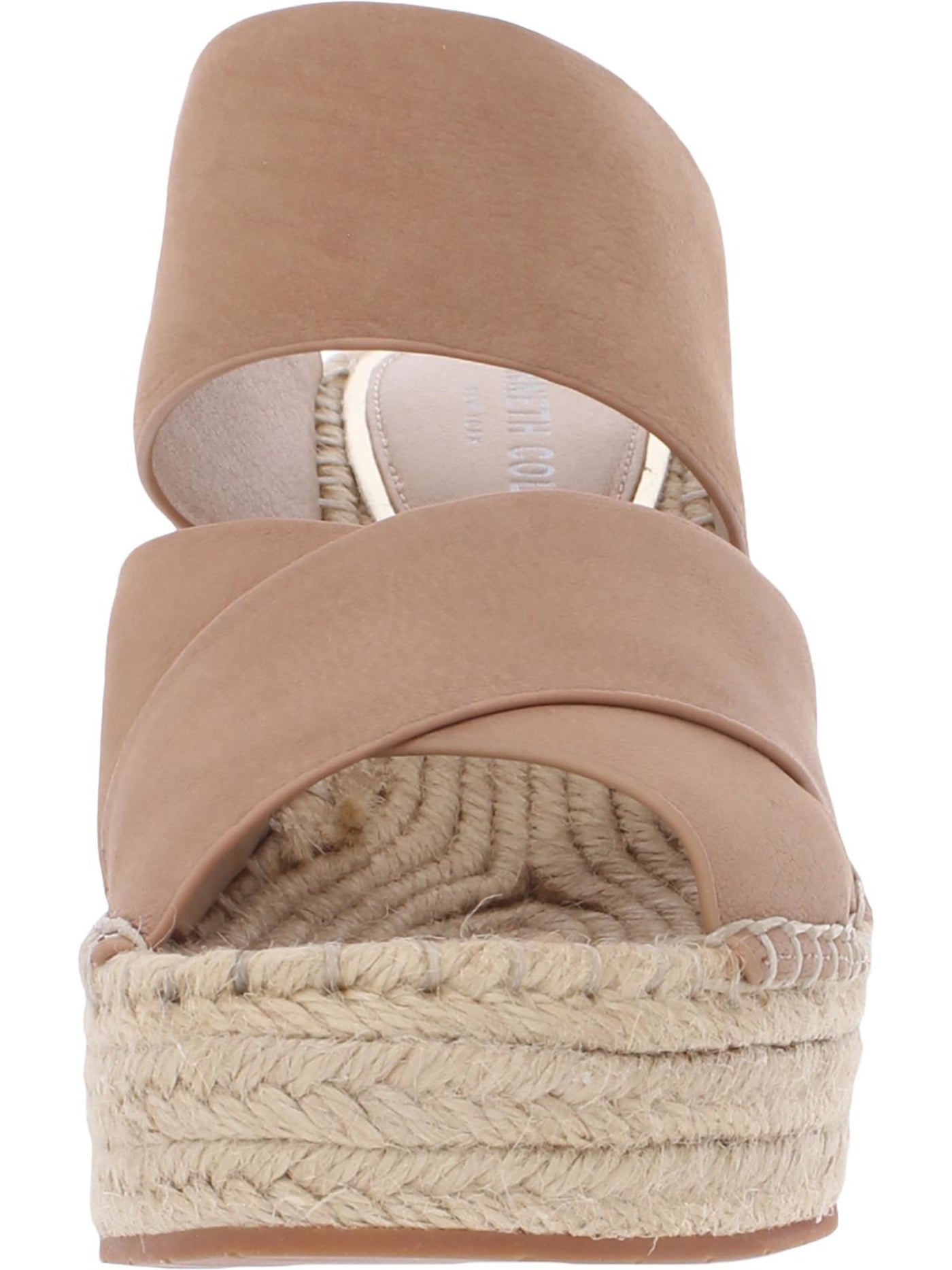 KENNETH COLE NEW YORK Womens Beige Crisscross Straps 1" Platform Cushioned Olivia Round Toe Wedge Slip On Leather Dress Espadrille Shoes 7
