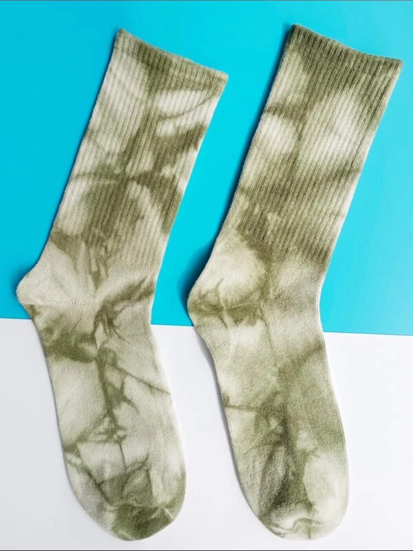 SUN STONE Mens Green Tie Dye Stretch Ribbed Casual Crew Socks 7-12