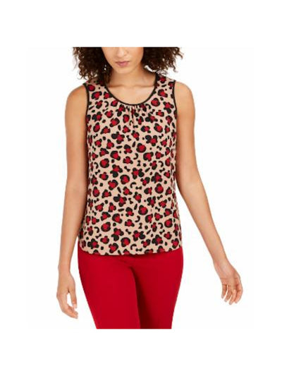 ANNE KLEIN Womens Brown Printed Sleeveless Jewel Neck Tank Top XXS