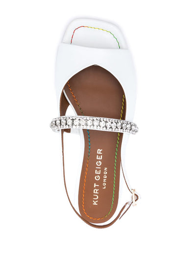 KURT GEIGER Womens White Embellished Padded Princely Square Toe Block Heel Buckle Leather Slingback Sandal 36.5