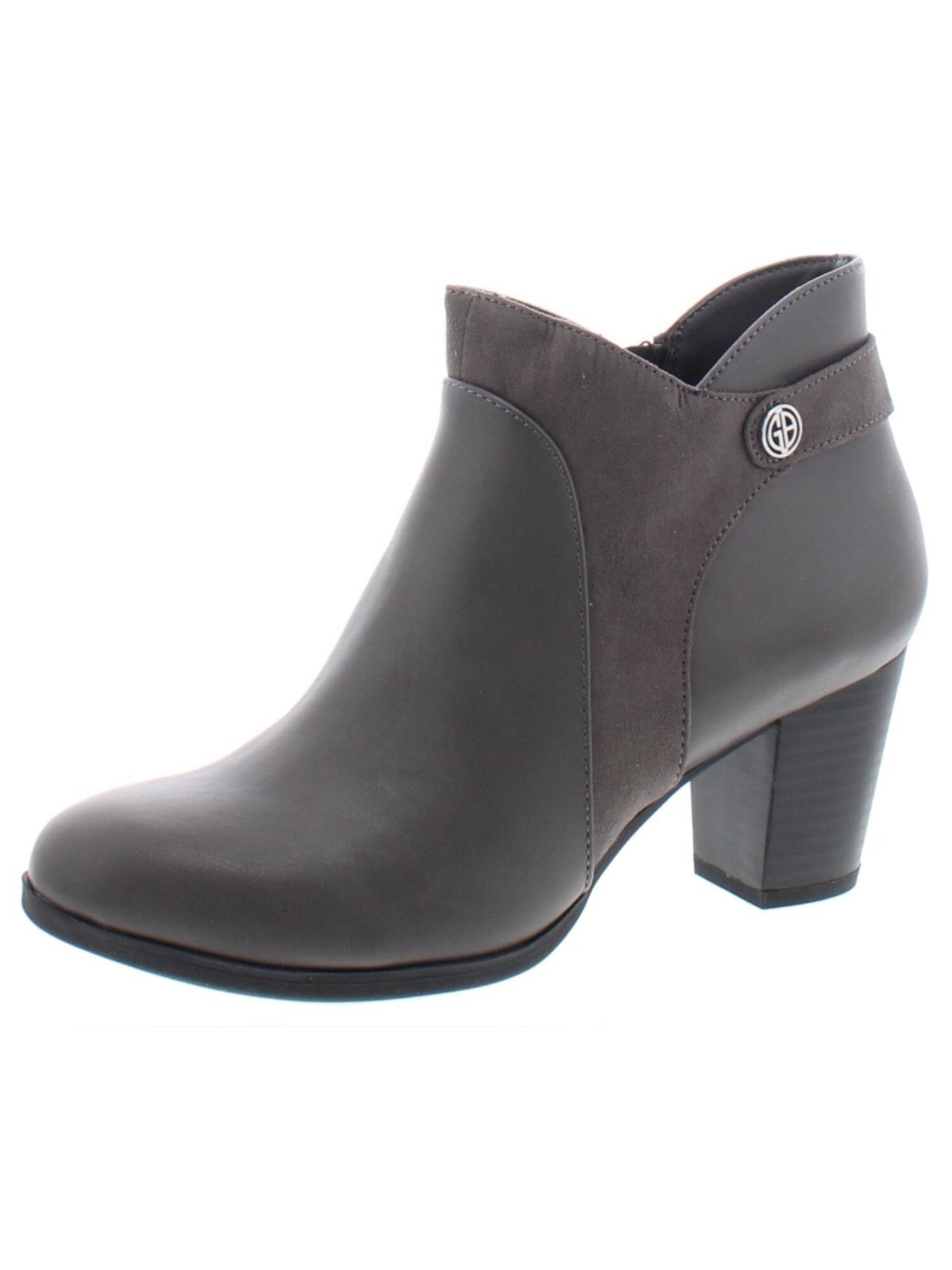 Giani Bernini Womens Gray Buckle Accent Round Toe Block Heel Zip-Up Booties 9.5