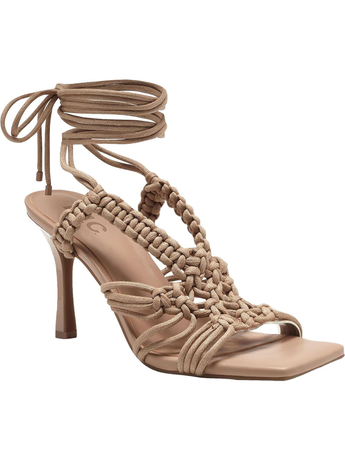 INC Womens Beige Strappy Lace Padded Ankle Strap Brayd Square Toe Stiletto Lace-Up Heeled Sandal 8 M