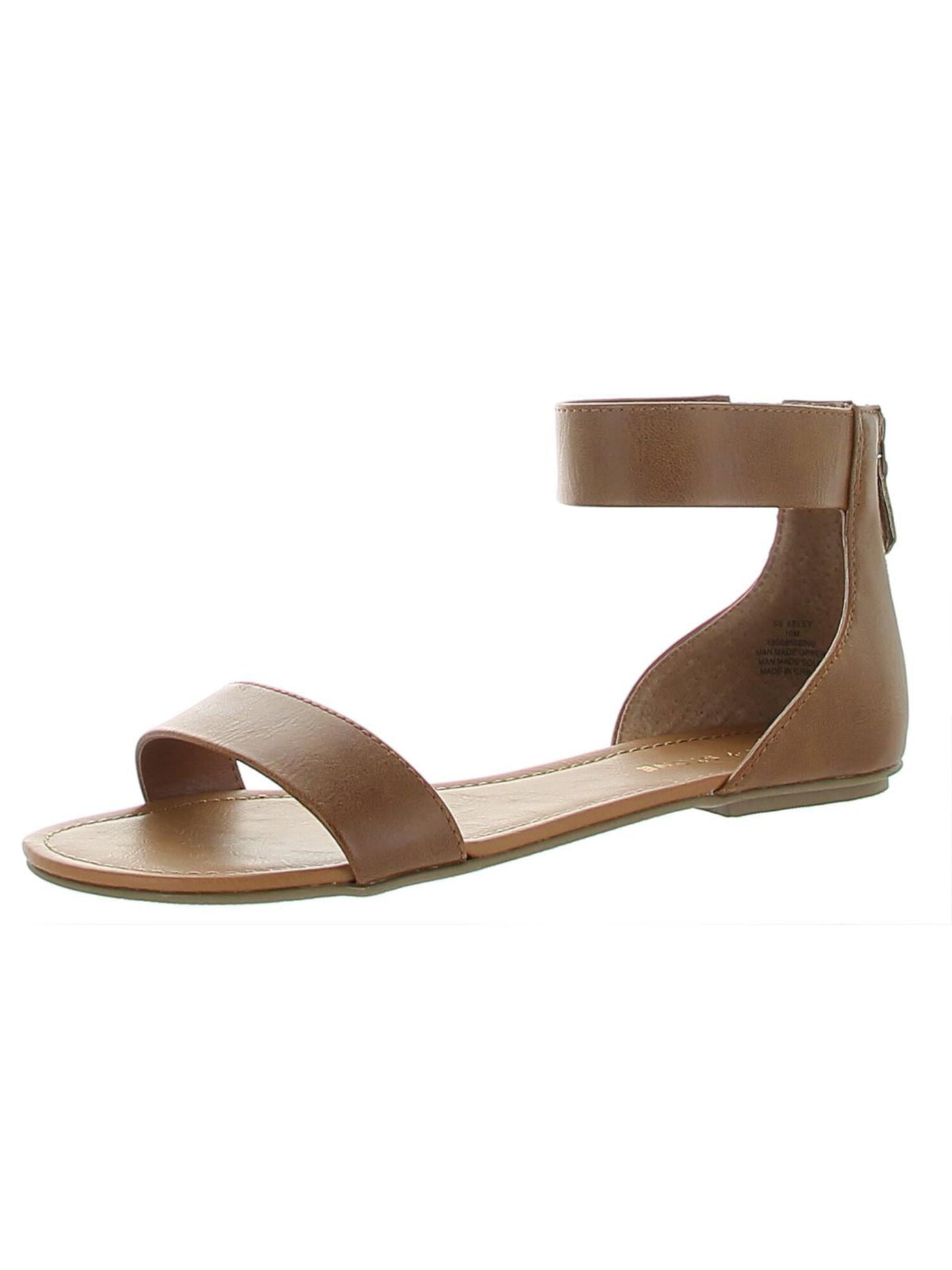 SUN STONE Womens Brown Gladiator Inspired Ankle Strap Padded Keley Round Toe Zip-Up Dress Sandals Shoes 8.5 M