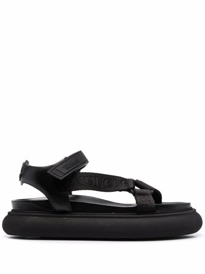 MONCLER Womens Black Logo Asymmetrical Arch Support Catura Round Toe Wedge Sandals Shoes