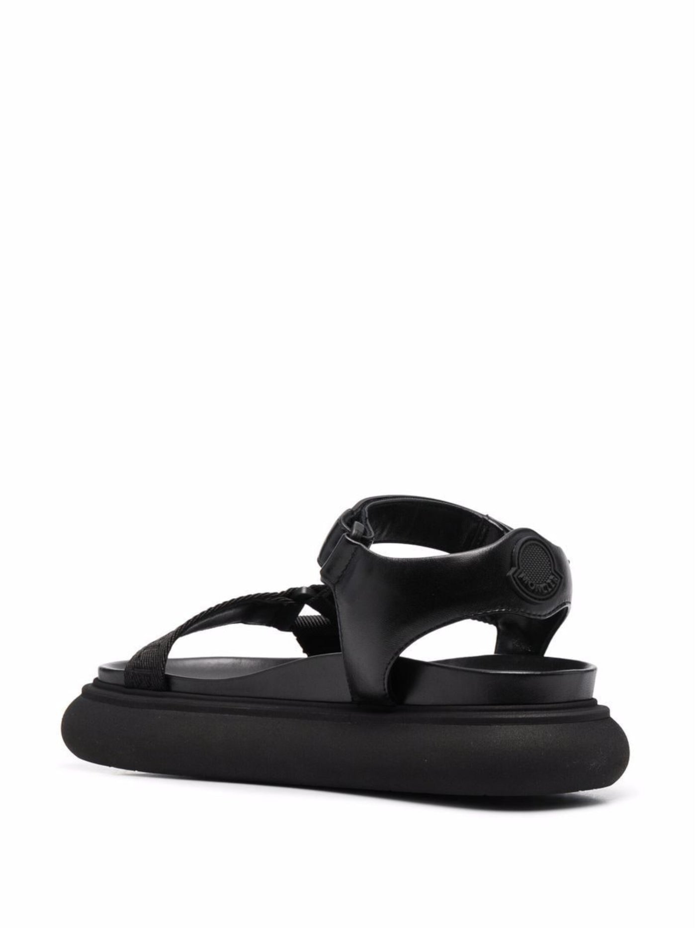 MONCLER Womens Black Logo Asymmetrical Arch Support Catura Round Toe Wedge Leather Sandals 41