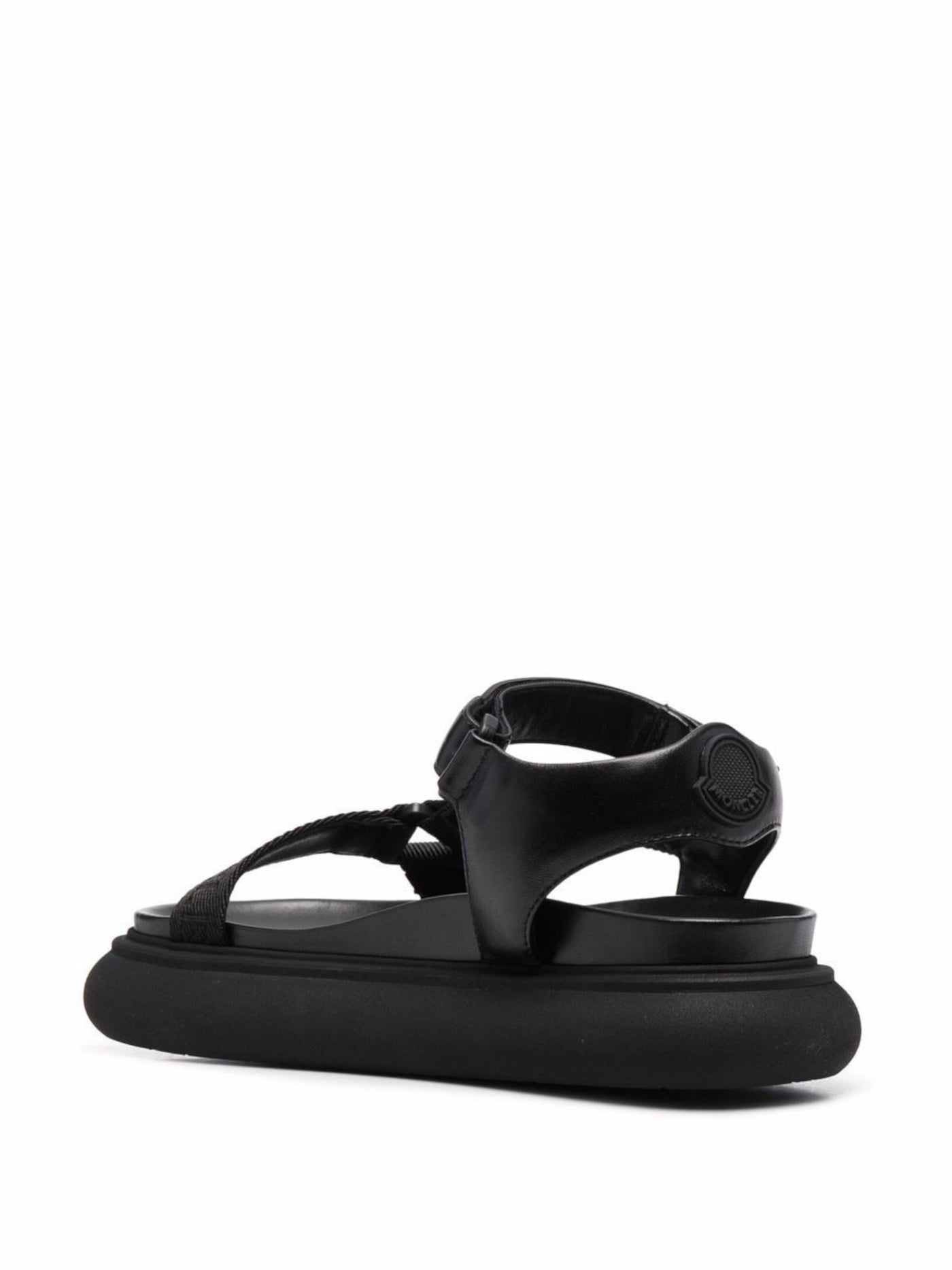 MONCLER Womens Black Logo Asymmetrical Arch Support Catura Round Toe Wedge Leather Sandals 40