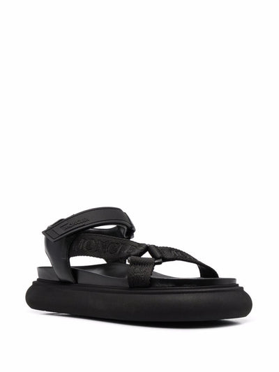 MONCLER Womens Black Logo Asymmetrical Arch Support Catura Round Toe Wedge Leather Sandals 36