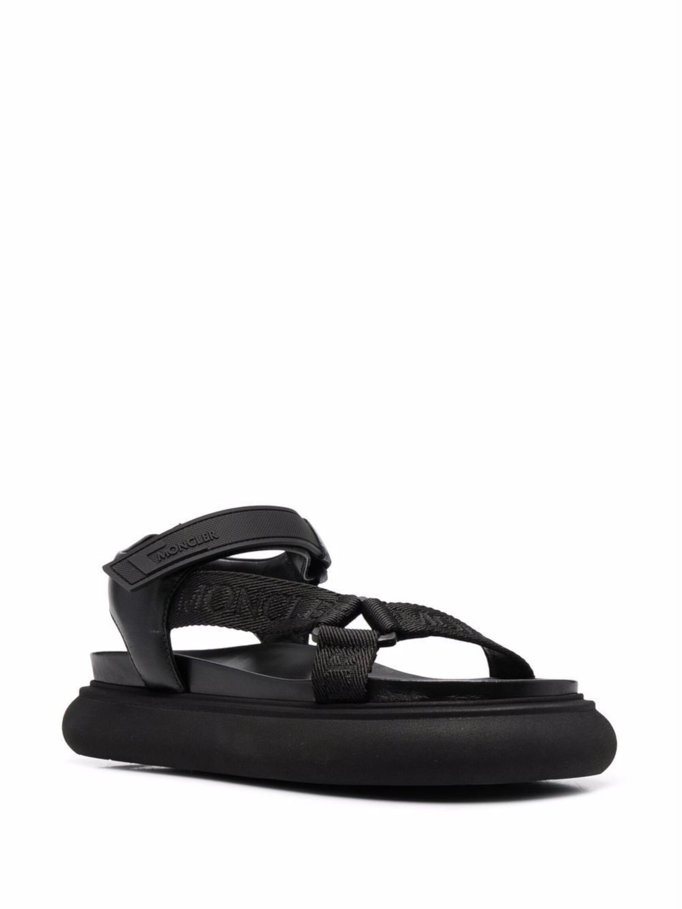 MONCLER Womens Black Logo Asymmetrical Arch Support Catura Round Toe Wedge Sandals 37