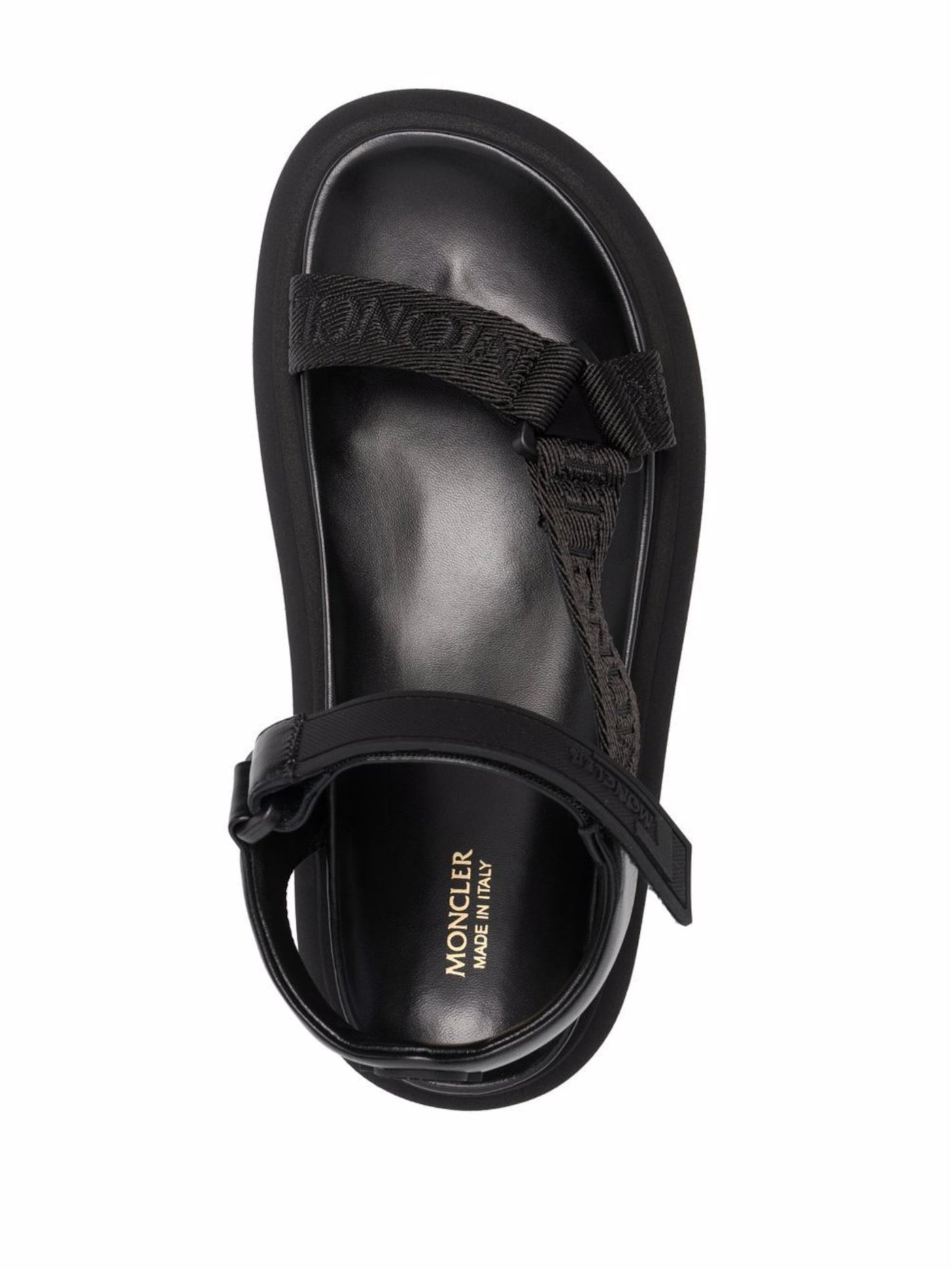 MONCLER Womens Black Logo Asymmetrical Arch Support Catura Round Toe Wedge Leather Sandals 41