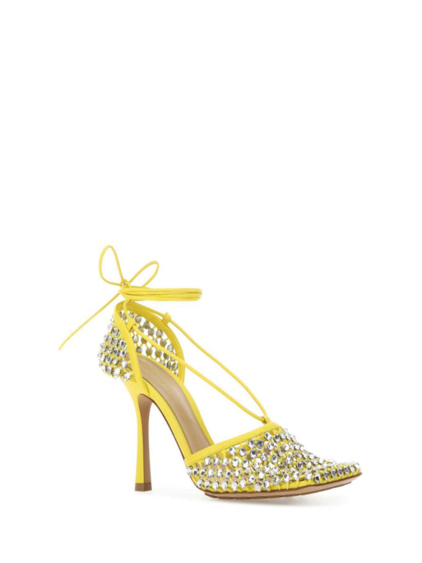 BOTTEGA VENETA Womens Yellow Tie Ankle Strap Embellished Square Toe Stiletto Slip On Leather Pumps Shoes 38