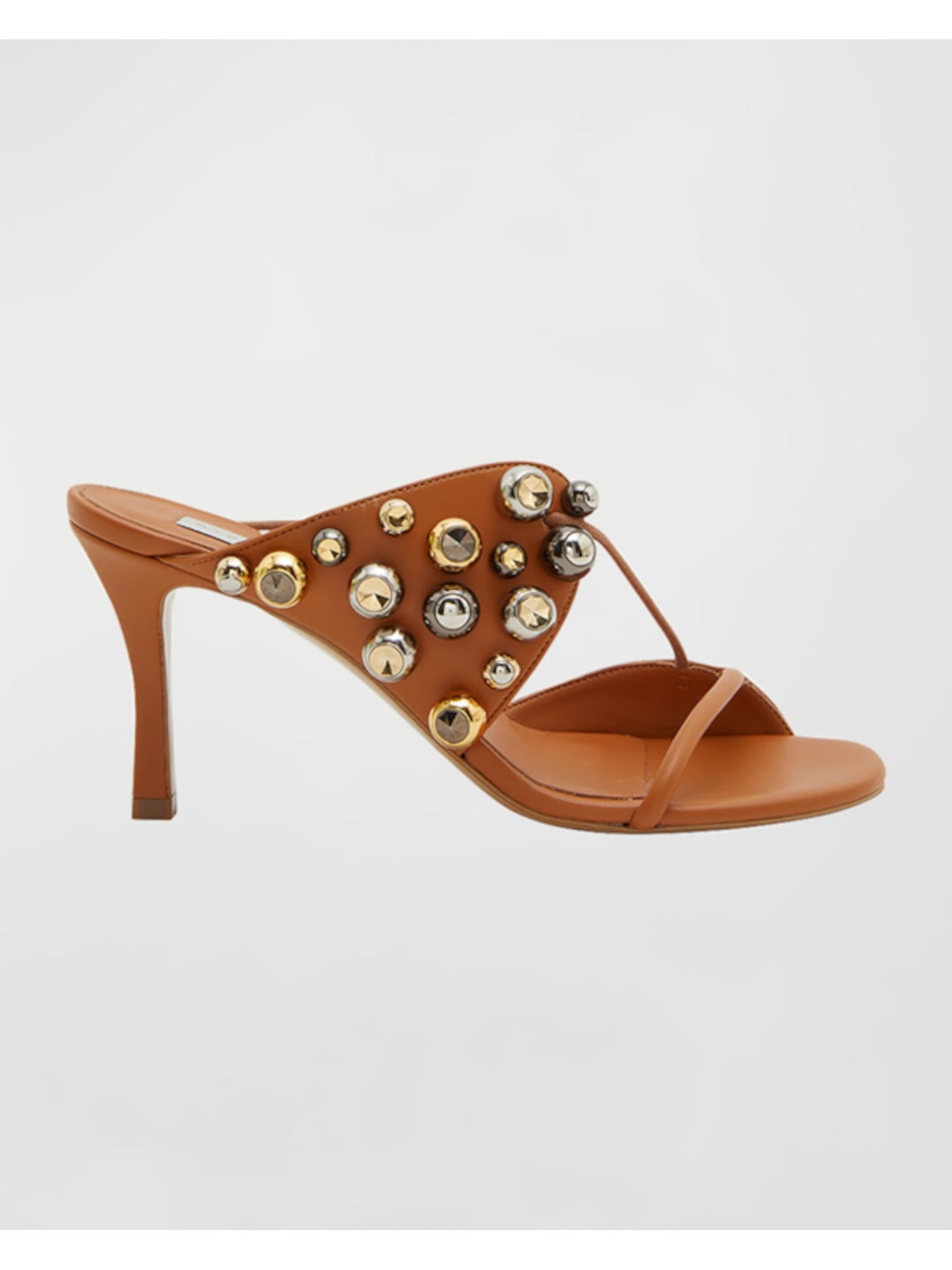 STELLAMCCARTNEY Womens Brown Embellished Asymmetrical Open Toe Stiletto Slip On Dress Heeled Mules Shoes 38.5