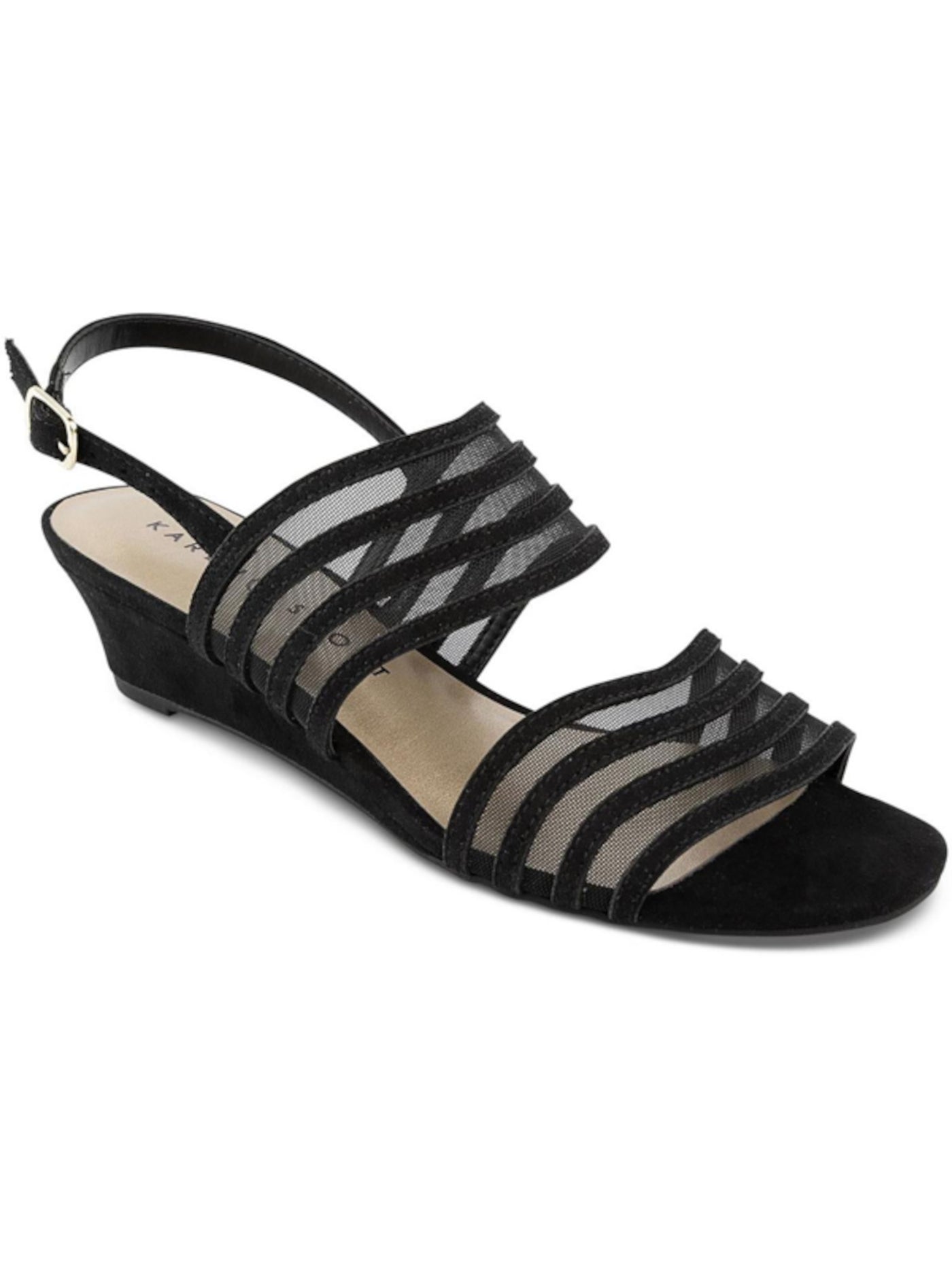 KAREN SCOTT Womens Black Mesh Padded Adjustable Diraa Round Toe Wedge Buckle Dress Sandals Shoes 8 M