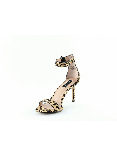 AQUA Womens Brown Animal Print Leopard Ankle Strap Padded Seven Leopard Square Toe Stiletto Buckle Dress Sandals 7 M