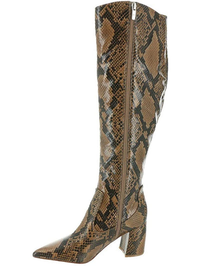 MARC FISHER Womens Brown Animal Print Cushioned Retie Pointed Toe Block Heel Zip-Up Heeled Boots 6.5