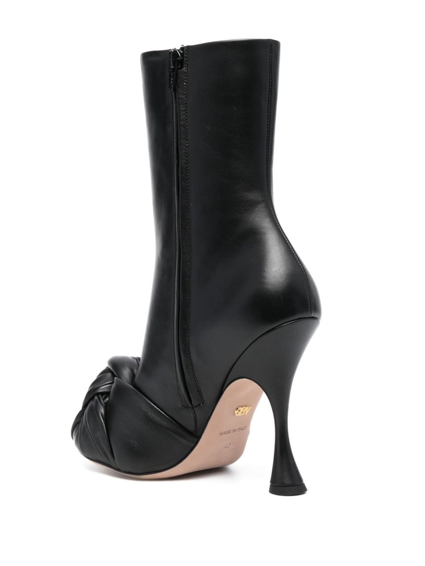 GIAMBATTISTA VALLI Womens Black Knotted Padded Round Toe Flare Zip-Up Leather Heeled Boots 39.5