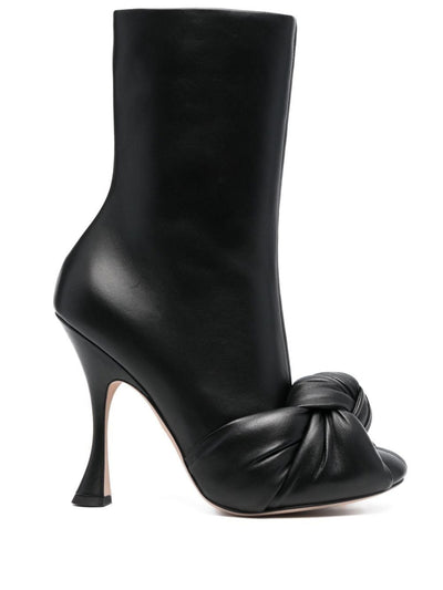 GIAMBATTISTA VALLI Womens Black Knotted Padded Round Toe Flare Zip-Up Leather Heeled Boots 39.5