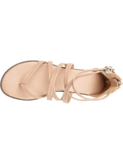 JOURNEE COLLECTION Womens Beige Strappy Buckle Accent Padded Zailie Round Toe Zip-Up Gladiator Sandals Shoes 7.5 M