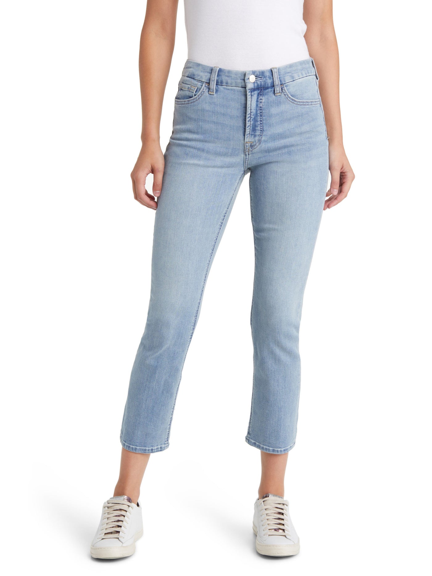 Jen 7 Womens Light Blue Zippered Pocketed Button Closure Straight leg Jeans 0