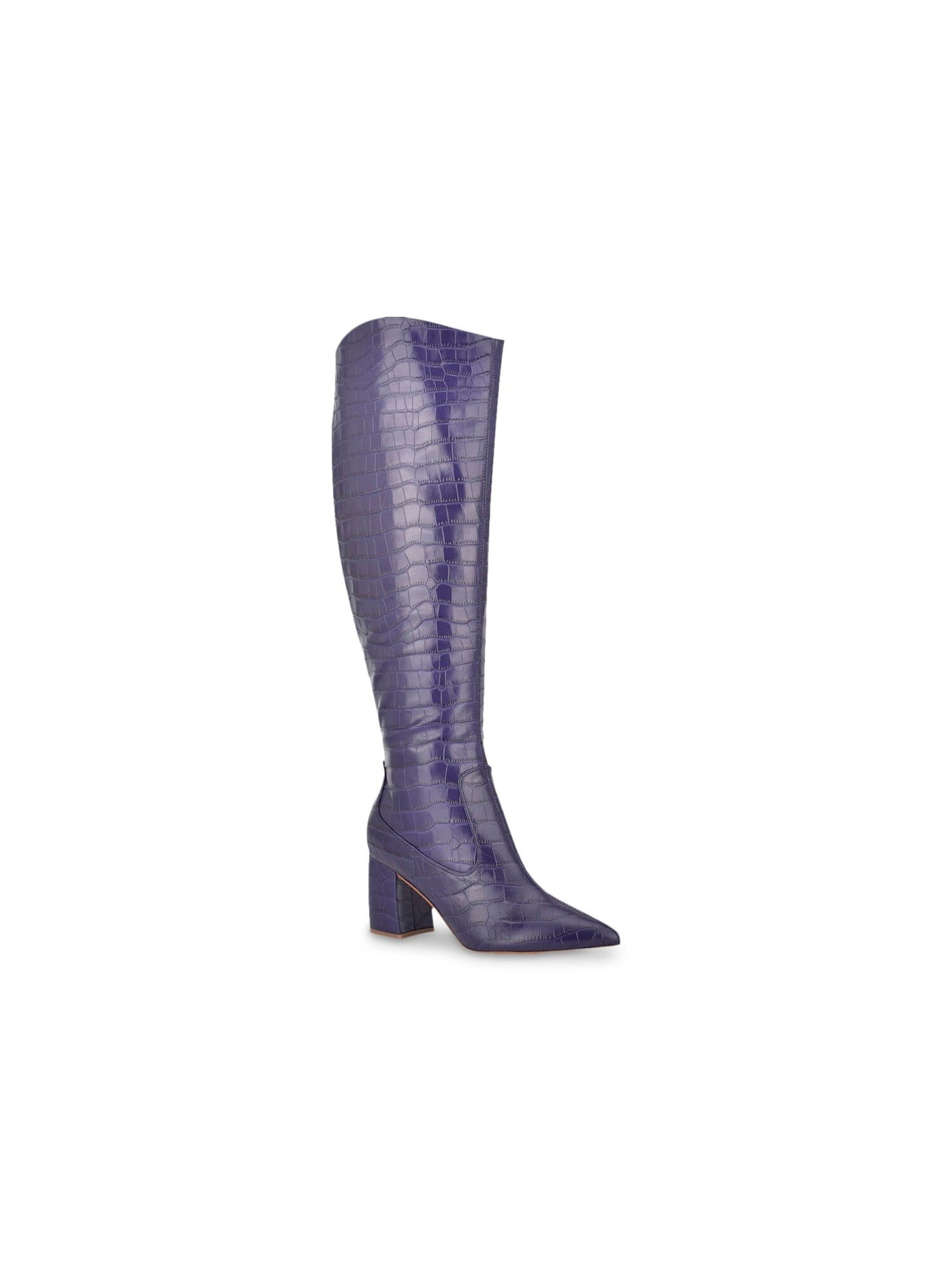 MARC FISHER Womens Purple Crocodile Embossed Cushioned Retie Pointed Toe Block Heel Zip-Up Leather Dress Heeled Boots M