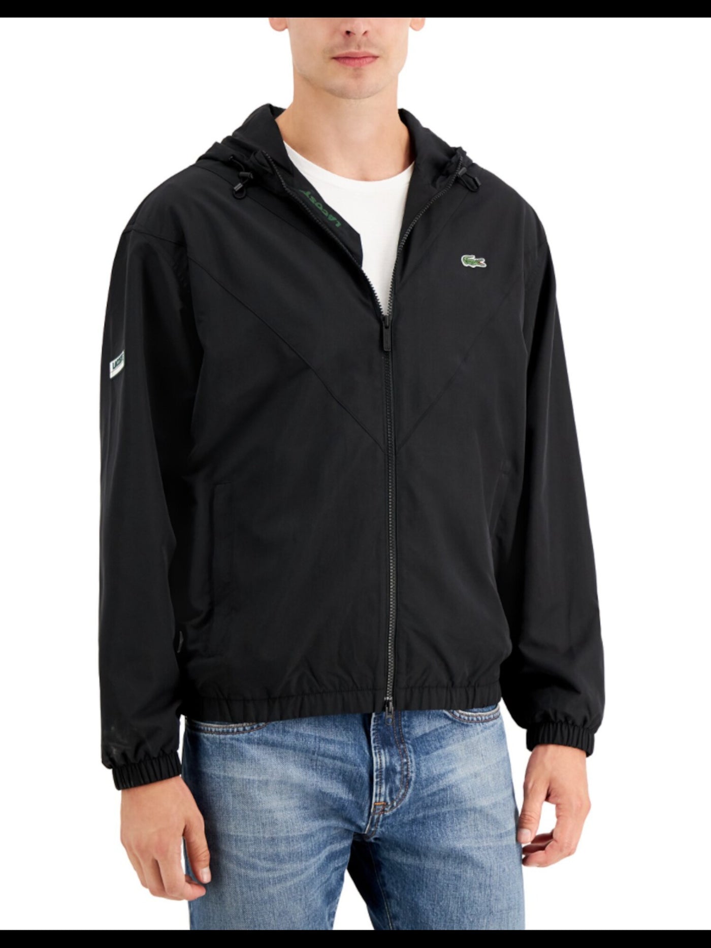 LACOSTE Mens Black Water Repellant, Zip Up Jacket L