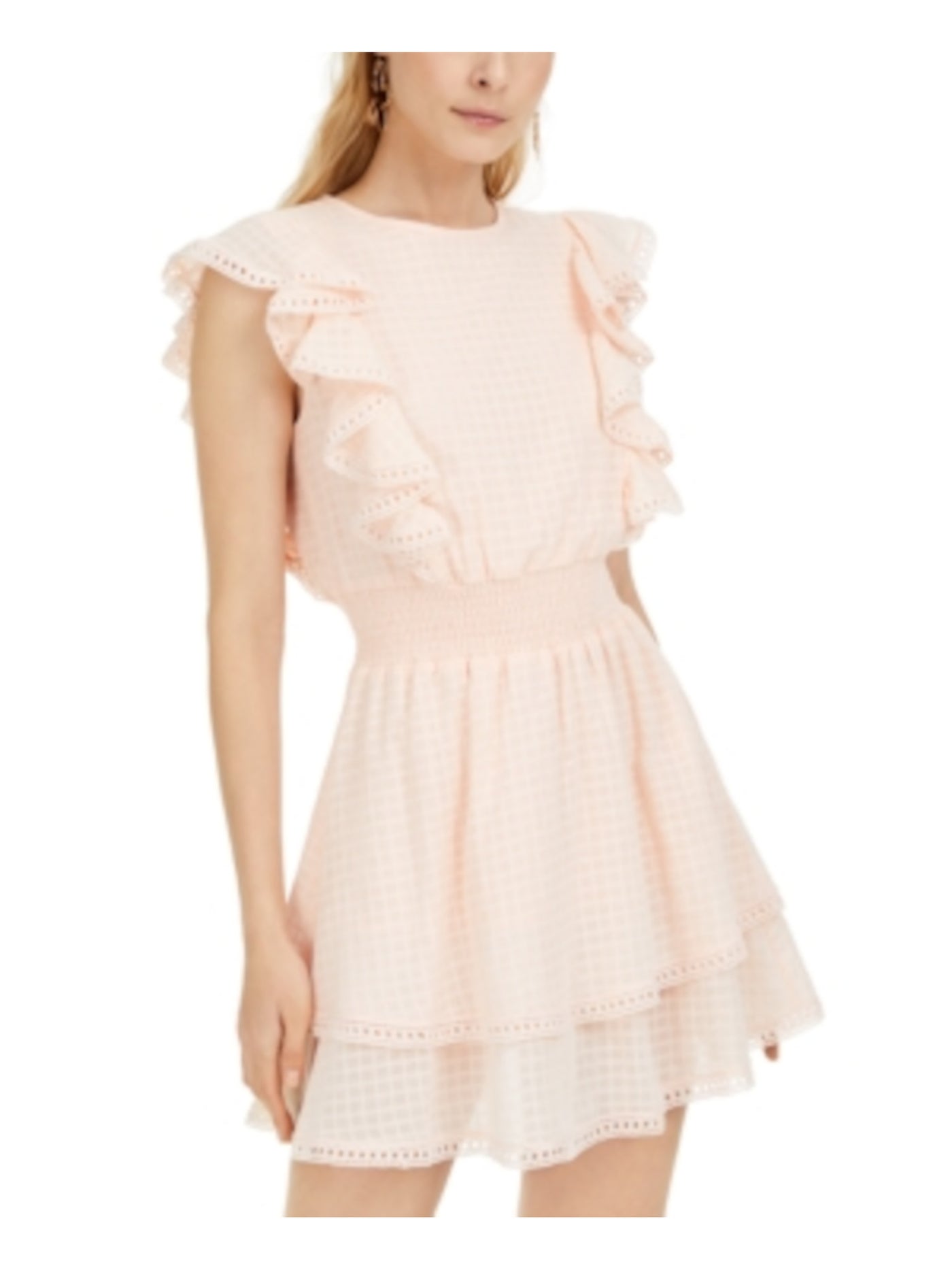 SAGE Womens Pink Lace Sleeveless Jewel Neck Short Fit + Flare Dress M