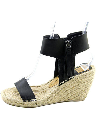 DOLCE VITA Womens Black 1/2" Platform Jute Wrapped Ankle Strap Padded Tasseled Gisele Round Toe Wedge Leather Dress Sandals Shoes 9