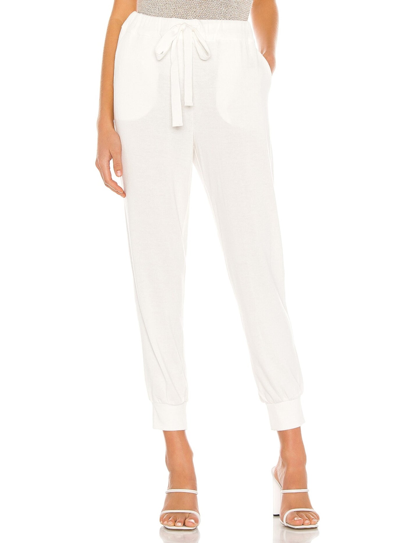 1. STATE Womens White Stretch Pocketed Cropped Drawstring Lounge Pants XXS