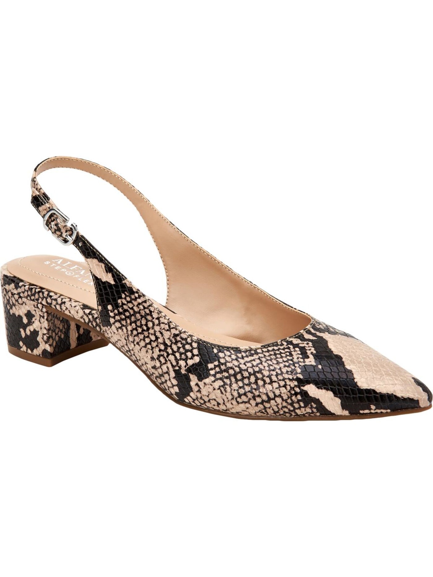 ALFANI Womens Beige Snakeskin Padded Comfort Charrlee Pointed Toe Block Heel Buckle Slingback 6 M