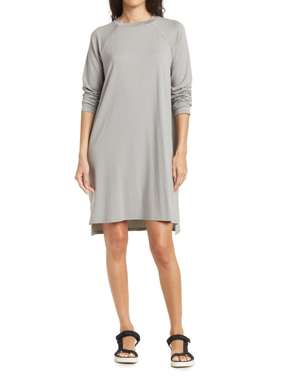 EILEEN FISHER Womens Gray Stretch Raglan Sleeve Crew Neck Above The Knee Shift Dress XS
