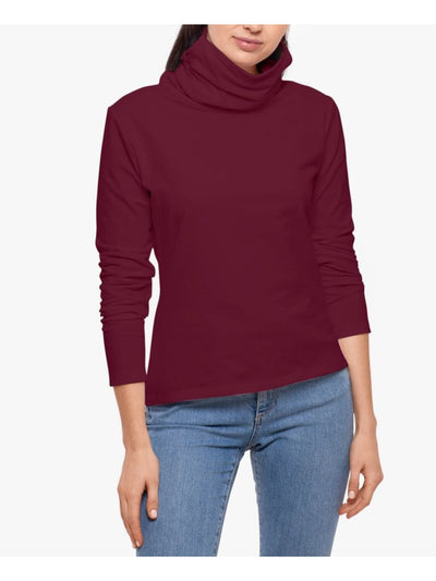 BAM BY BETSY & ADAM Womens Burgundy Cotton Blend Long Sleeve Turtle Neck Top M