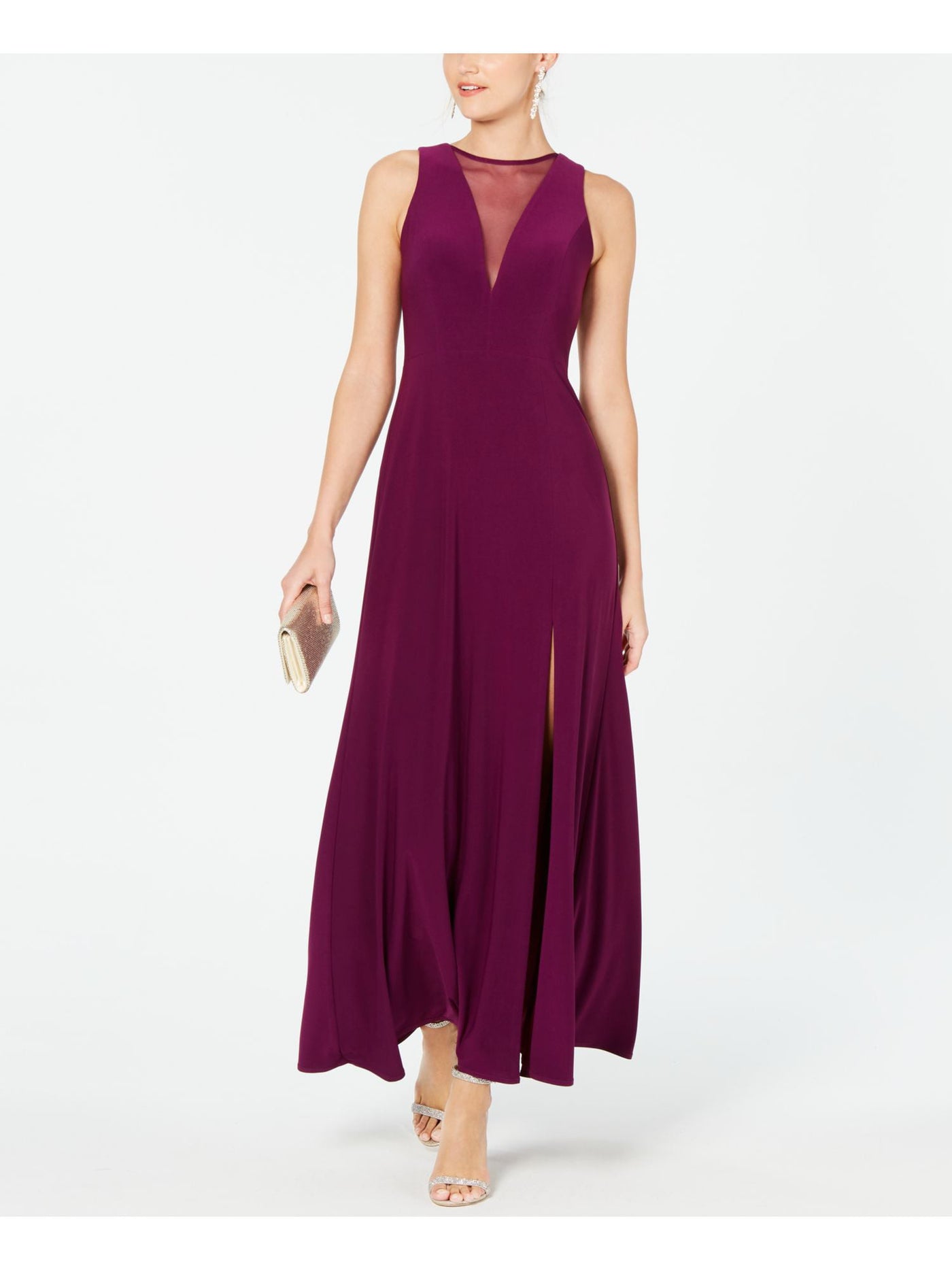 NIGHTWAY Womens Purple Sleeveless Halter Maxi Formal Sheath Dress 12
