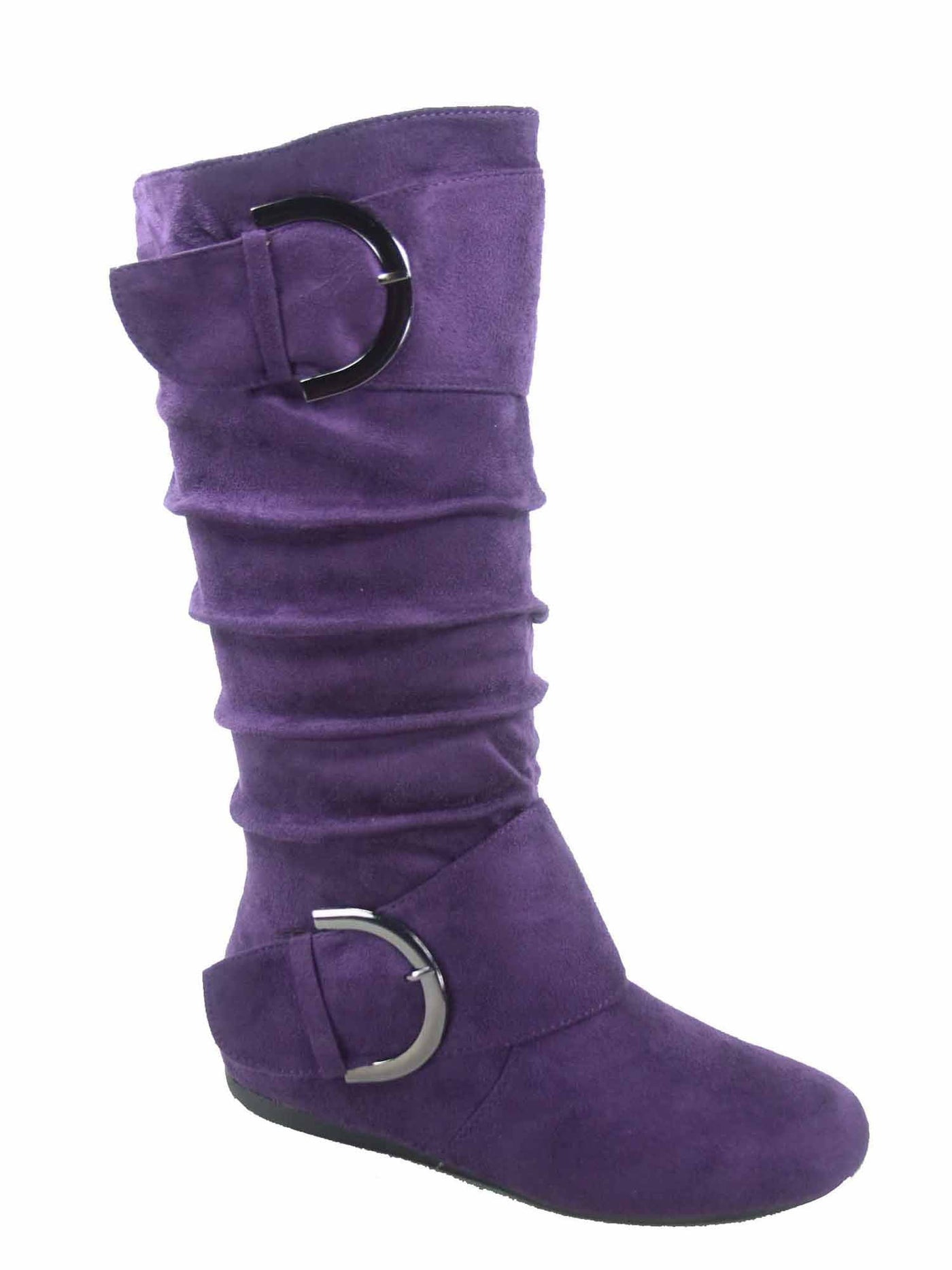 TOP MODA Womens Purple Ruched Buckle Accent Bank-81 Round Toe Zip-Up Slouch Boot 10